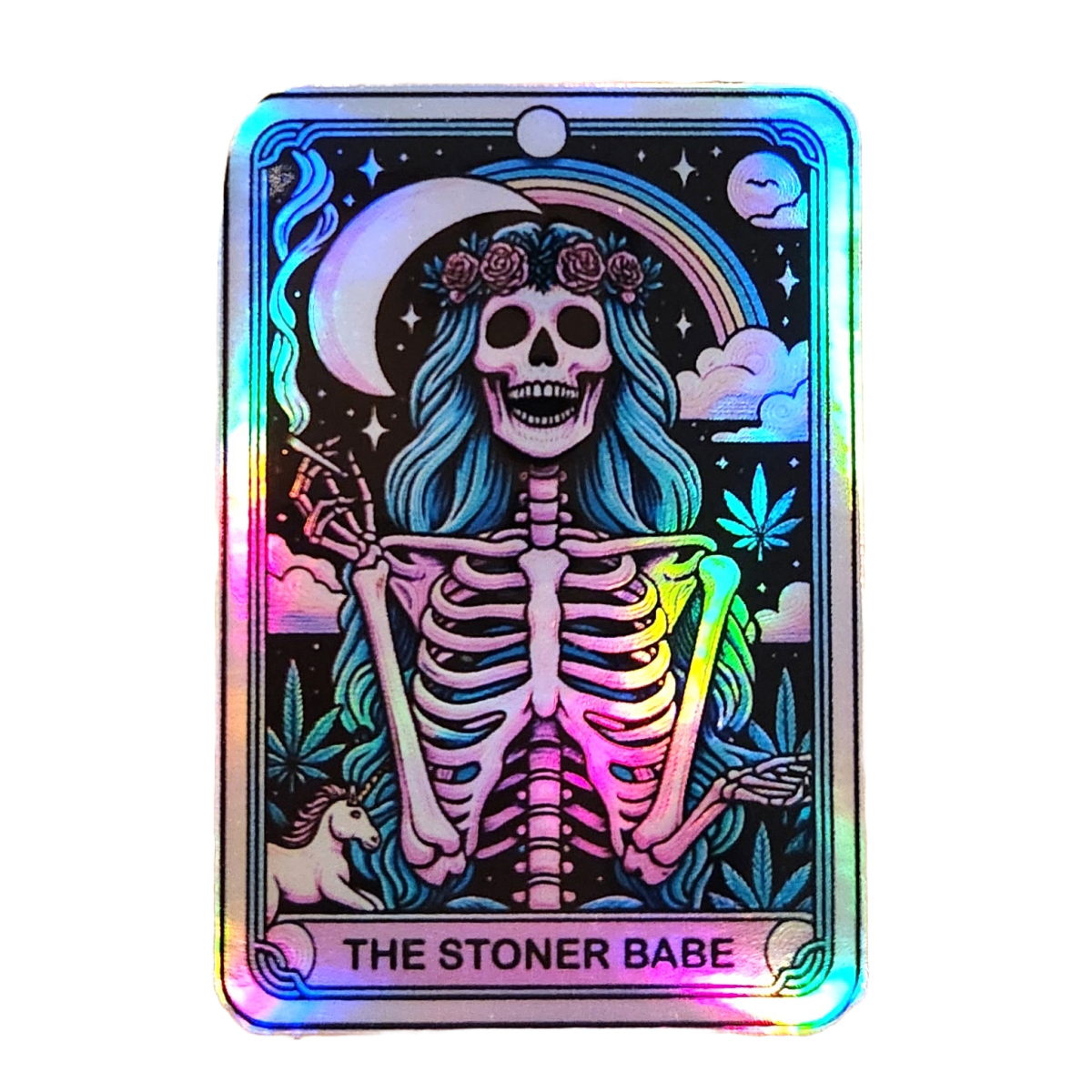 Holographic Skeleton Tarot Card Sticker: Stoner Babe - KWL Creations
