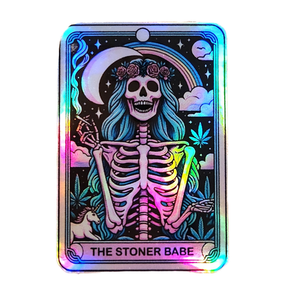 Holographic Skeleton Tarot Card Sticker: Stoner Babe - KWL Creations