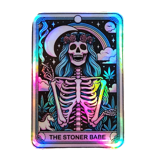 Holographic Skeleton Tarot Card Sticker: Stoner Babe - KWL Creations