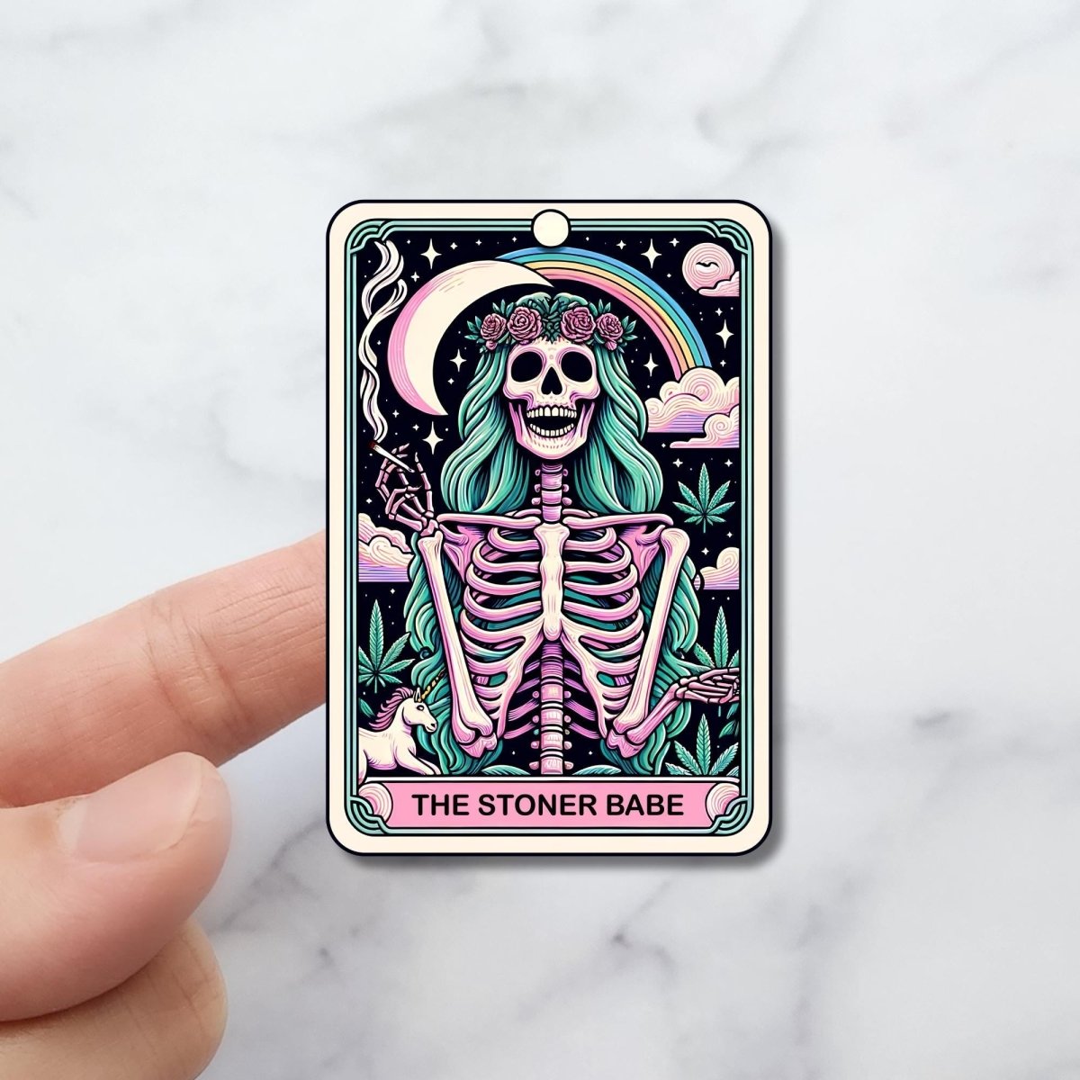 Holographic Skeleton Tarot Card Sticker: Stoner Babe - KWL Creations
