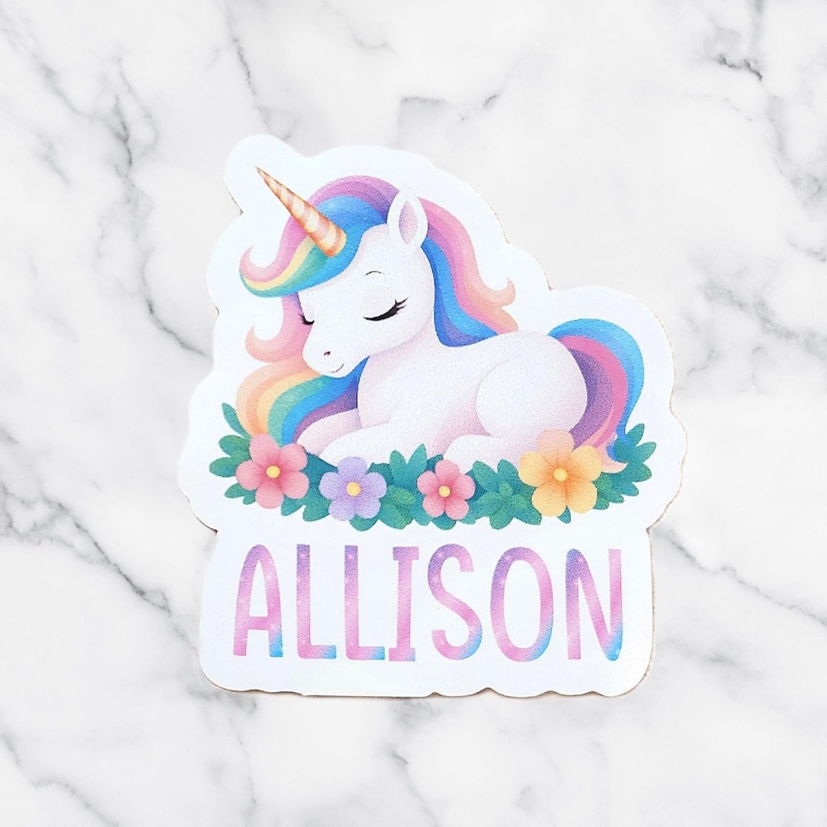 Holographic Unicorn Name Sticker: Personalized Kids Decal - KWL Creations