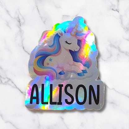 Holographic Unicorn Name Sticker: Personalized Kids Decal - KWL Creations