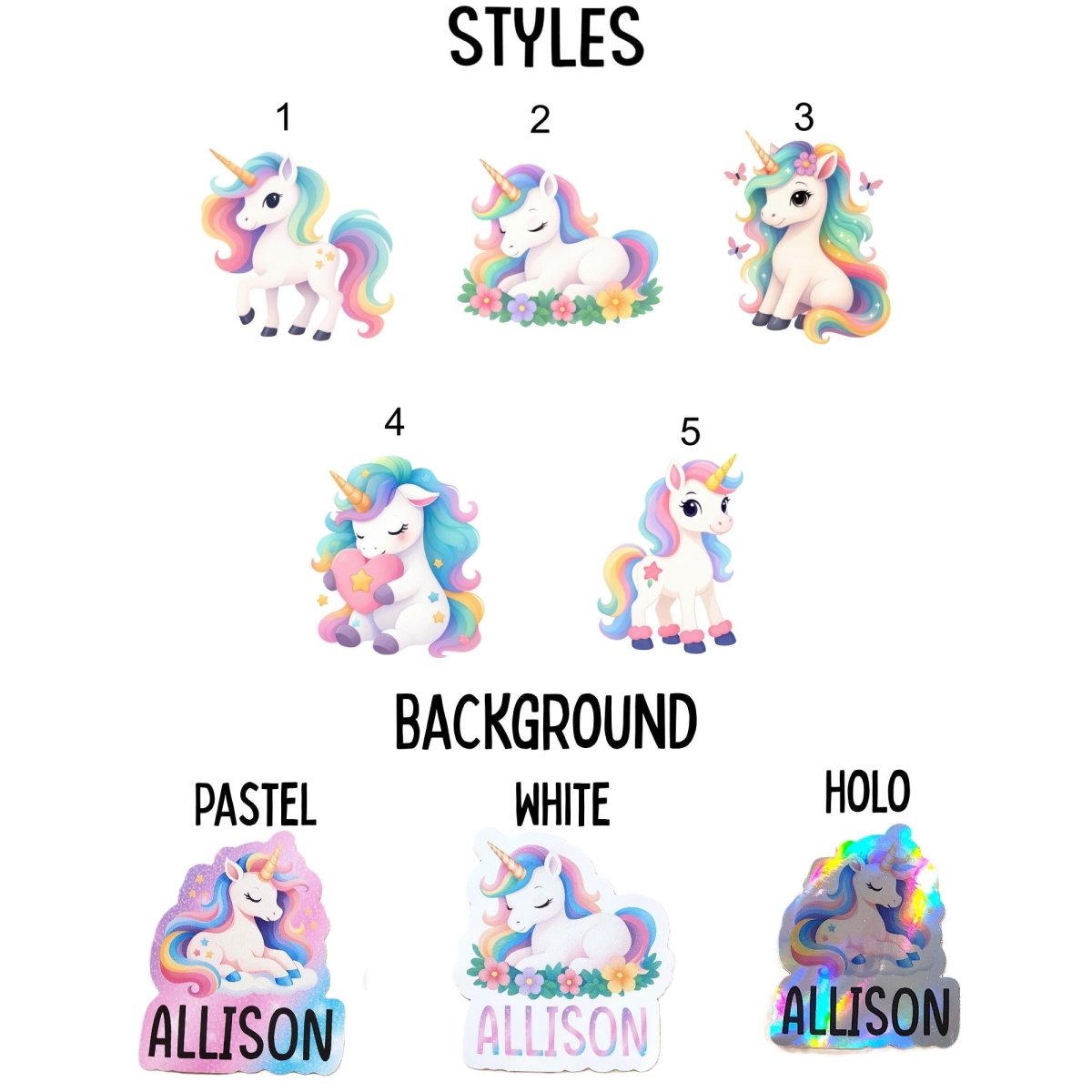 Holographic Unicorn Name Sticker: Personalized Kids Decal - KWL Creations