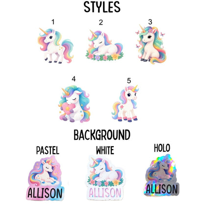 Holographic Unicorn Name Sticker: Personalized Kids Decal - KWL Creations