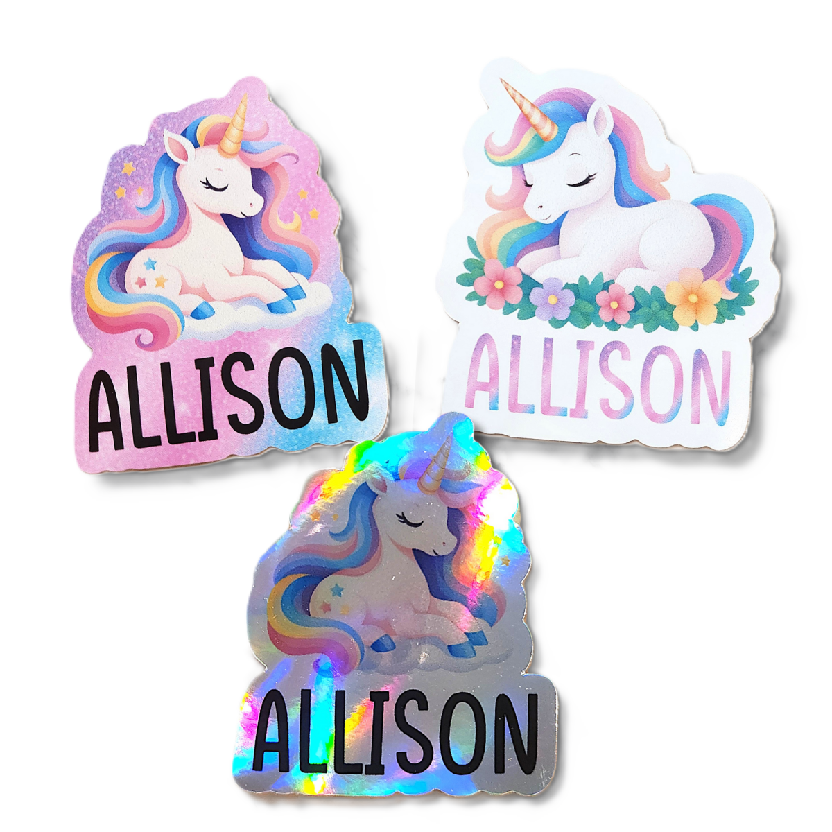 Holographic Unicorn Name Sticker: Personalized Kids Decal - KWL Creations