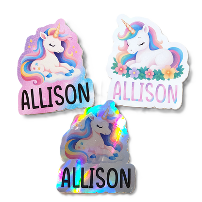 Holographic Unicorn Name Sticker: Personalized Kids Decal - KWL Creations