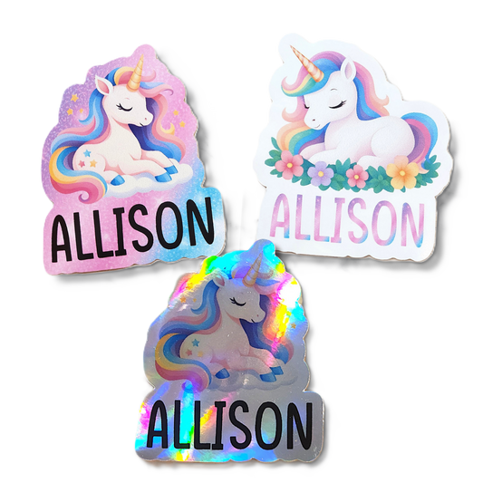 Holographic Unicorn Name Sticker: Personalized Kids Decal - KWL Creations