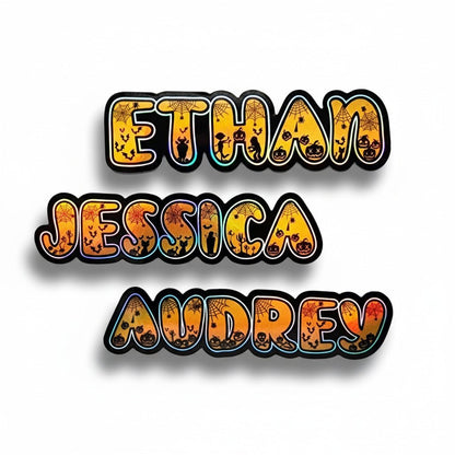 Layered Holo Orange Halloween Spooky Sticker, Kids Trick or Treat Name Sticker - KWL Creations
