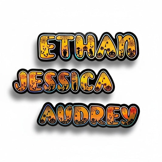 Layered Holo Orange Halloween Spooky Sticker, Kids Trick or Treat Name Sticker - KWL Creations