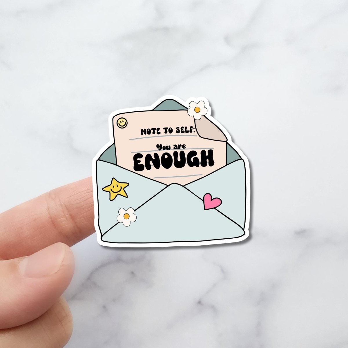“Note to Self: You Are Enough” Holographic Vinyl Sticker – Positive Affirmation Envelope Design - KWL Creations
