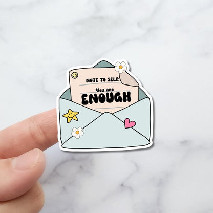 “Note to Self: You Are Enough” Holographic Vinyl Sticker – Positive Affirmation Envelope Design - KWL Creations