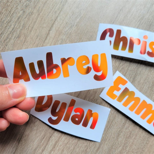 Orange Holographic Name Decal: Custom Vinyl Sticker - KWL Creations