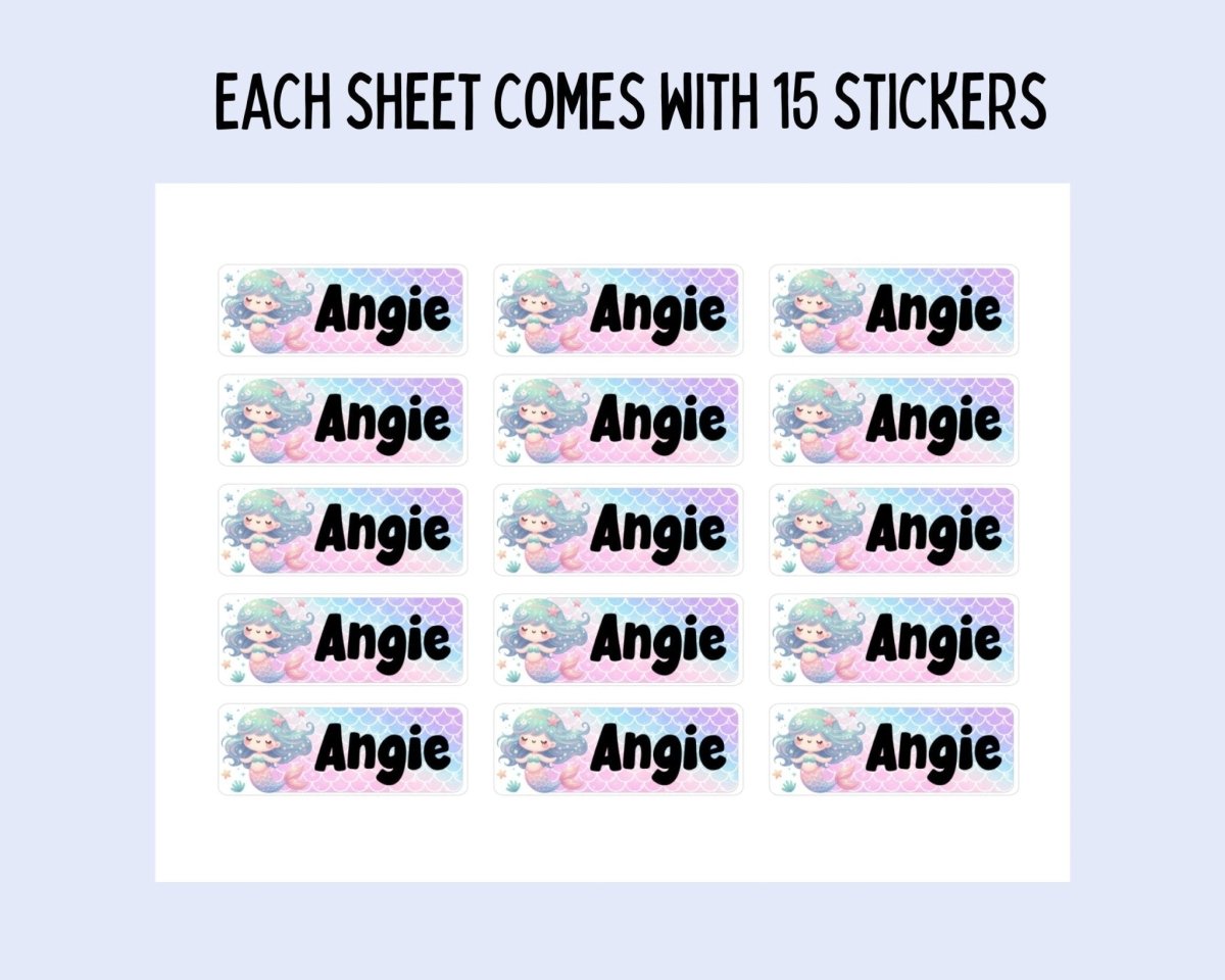 Pastel Mermaid Name Stickers: Rainbow Kids Labels - KWL Creations