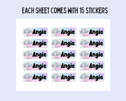 Pastel Mermaid Name Stickers: Rainbow Kids Labels - KWL Creations