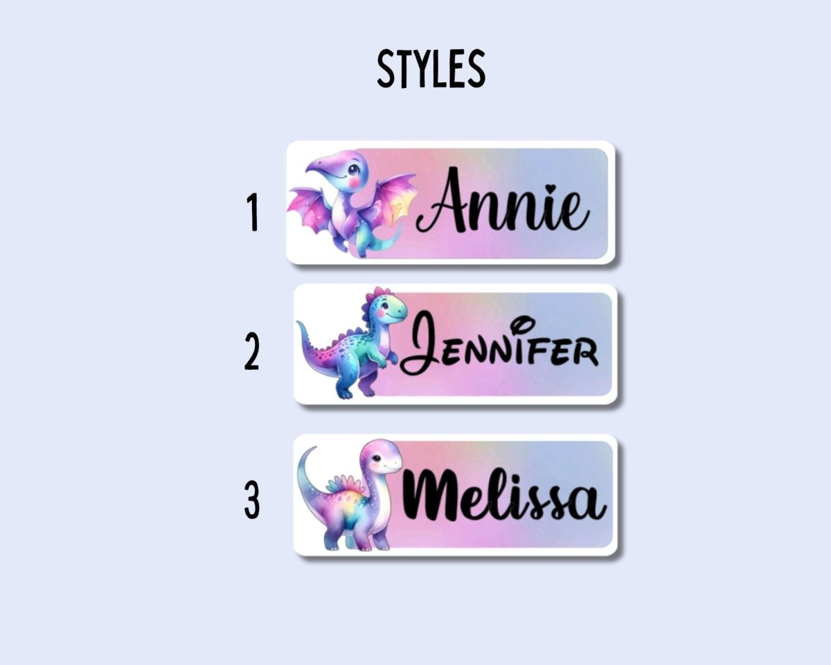 Pastel Rainbow Dinosaur Name Stickers: Kids Labels, Daycare Stickers - KWL Creations