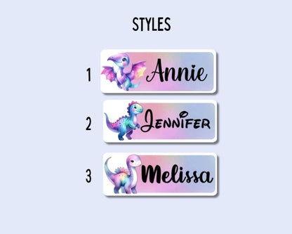 Pastel Rainbow Dinosaur Name Stickers: Kids Labels, Daycare Stickers - KWL Creations
