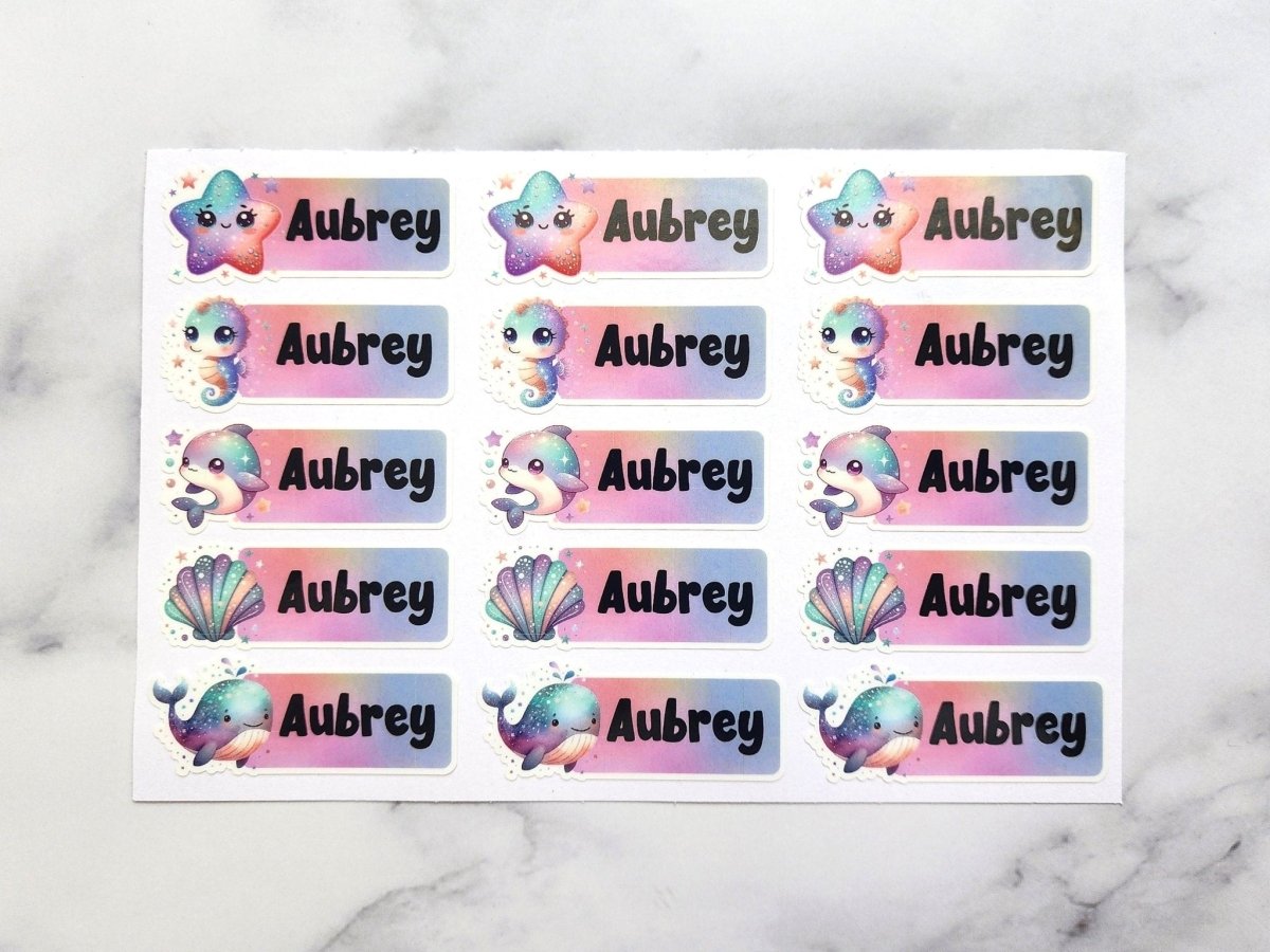 Pastel Rainbow Sea Animal Name Stickers: Kids Back to School Labels - KWL Creations