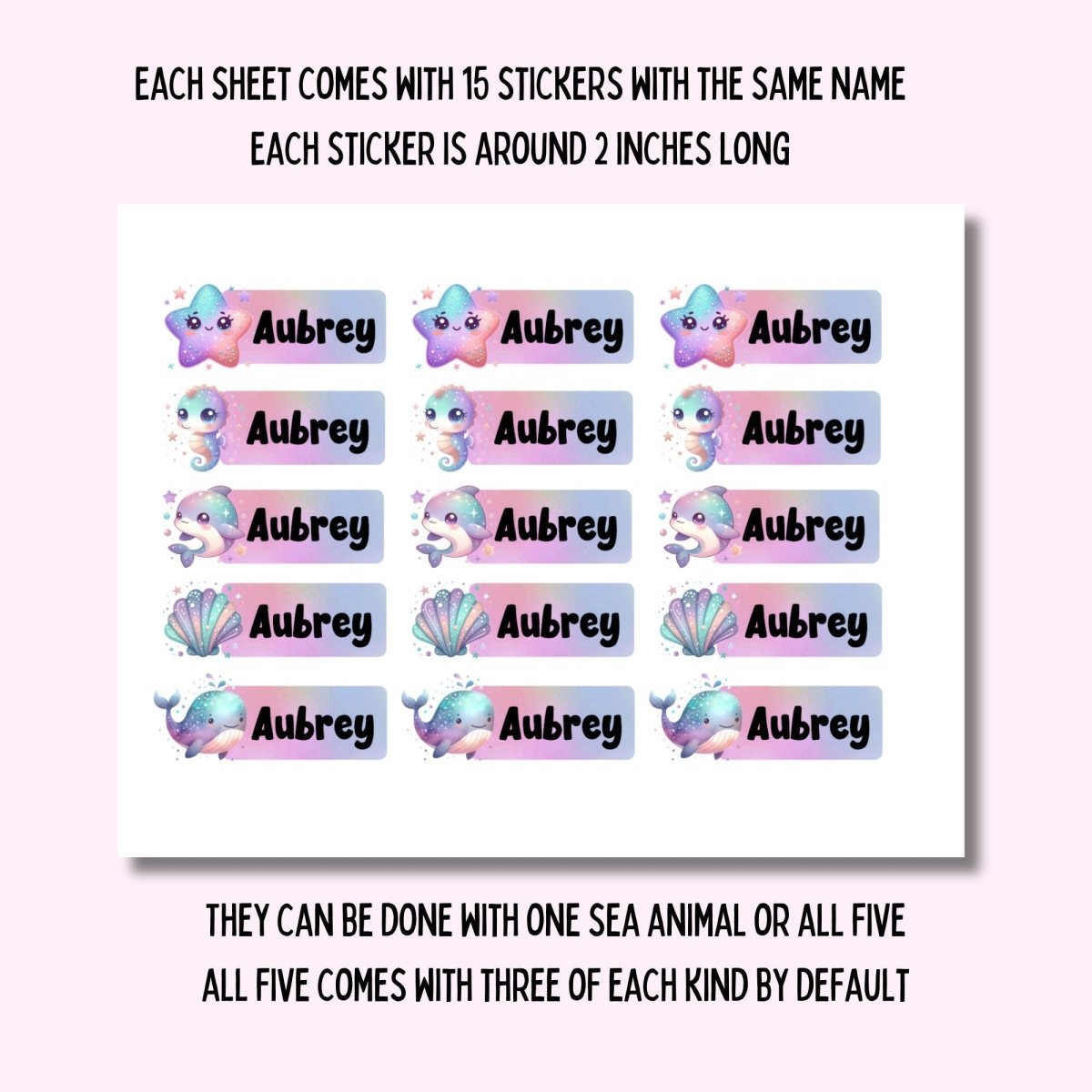 Pastel Rainbow Sea Animal Name Stickers: Kids Back to School Labels - KWL Creations