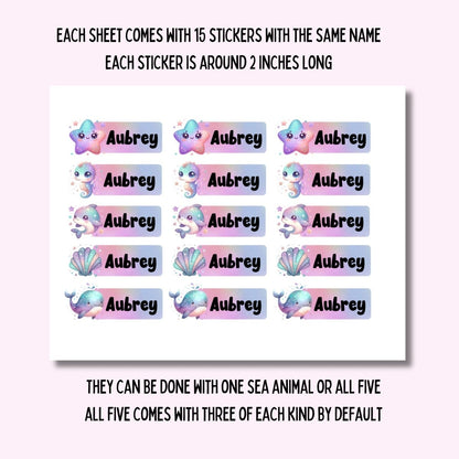 Pastel Rainbow Sea Animal Name Stickers: Kids Back to School Labels - KWL Creations