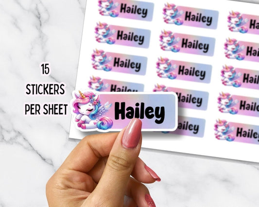 Pastel Rainbow Unicorn Name Stickers: Kids School Labels - KWL Creations
