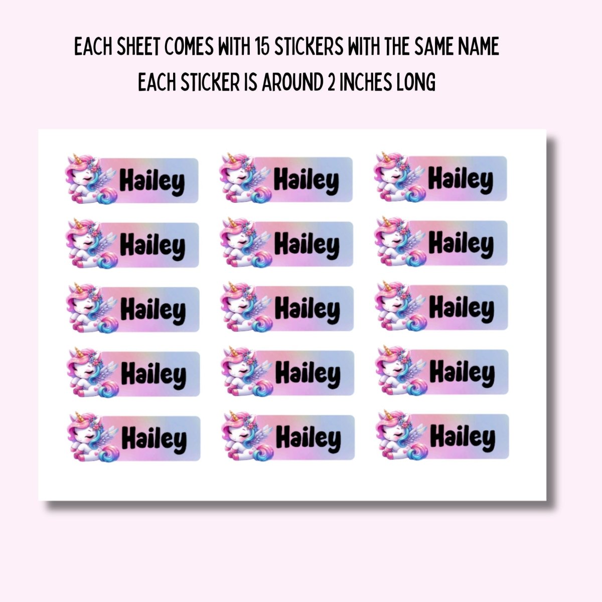 Pastel Rainbow Unicorn Name Stickers: Kids School Labels - KWL Creations