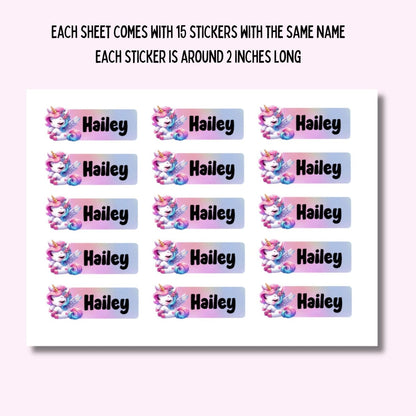 Pastel Rainbow Unicorn Name Stickers: Kids School Labels - KWL Creations