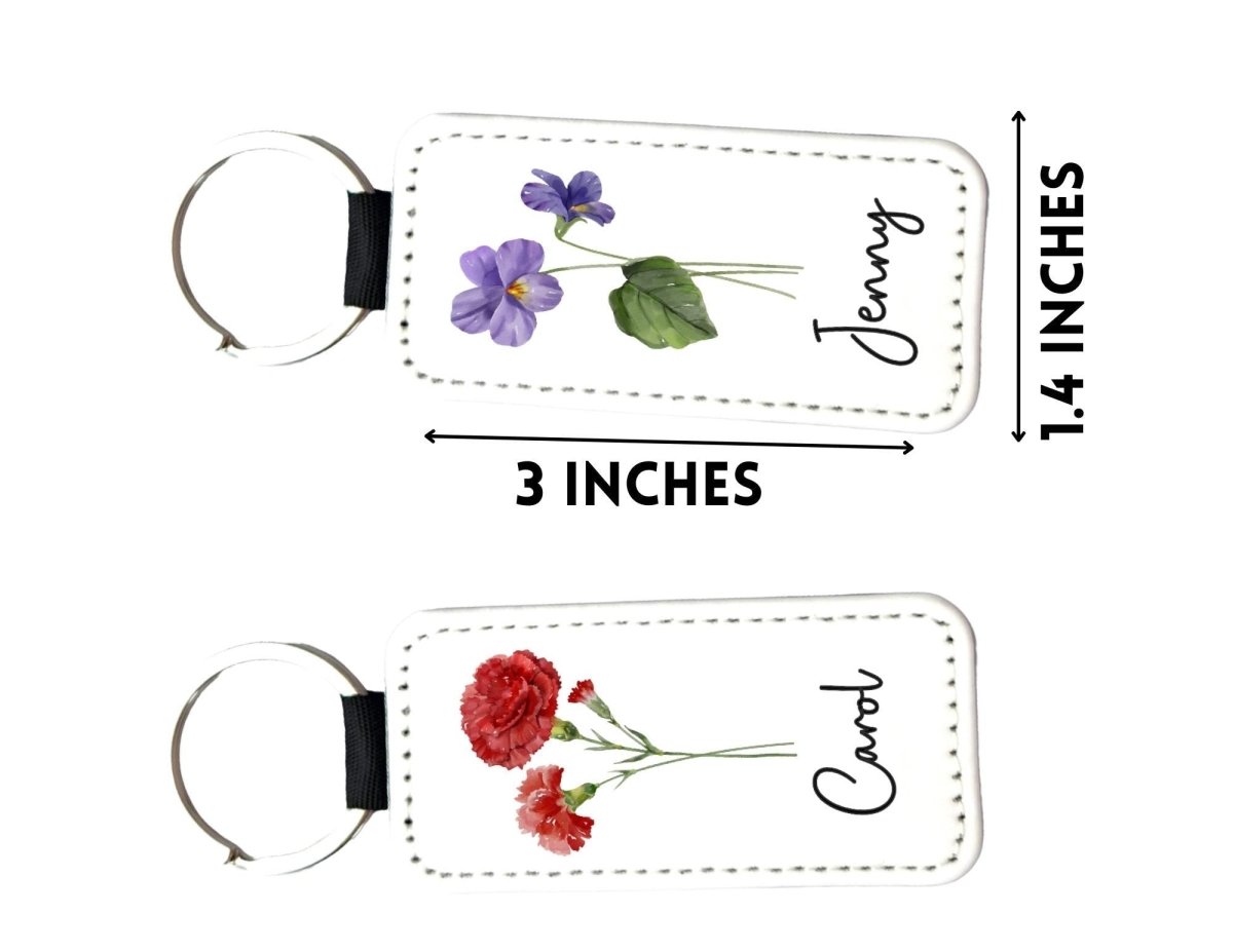 Personalized Birth Flower Keychain – Custom Name Key Chain with Watercolor Floral Design - KWL Creations