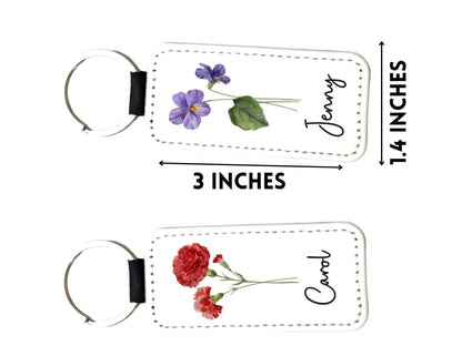 Personalized Birth Flower Keychain – Custom Name Key Chain with Watercolor Floral Design - KWL Creations