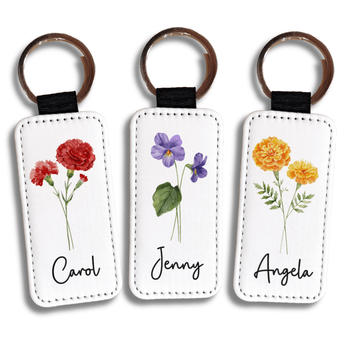 Personalized Birth Flower Keychain – Custom Name Key Chain with Watercolor Floral Design - KWL Creations