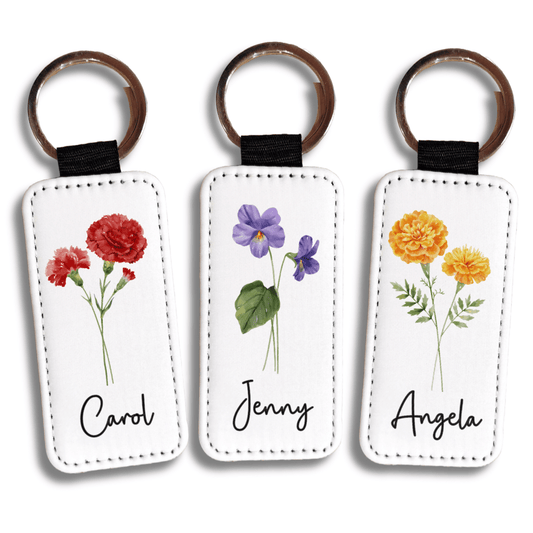 Personalized Birth Flower Keychain – Custom Name Key Chain with Watercolor Floral Design - KWL Creations
