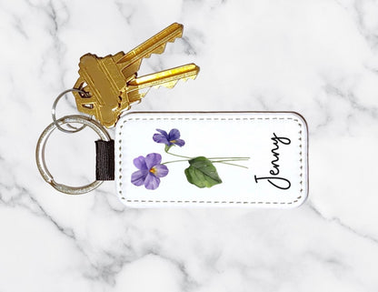 Personalized Birth Flower Keychain – Custom Name Key Chain with Watercolor Floral Design - KWL Creations