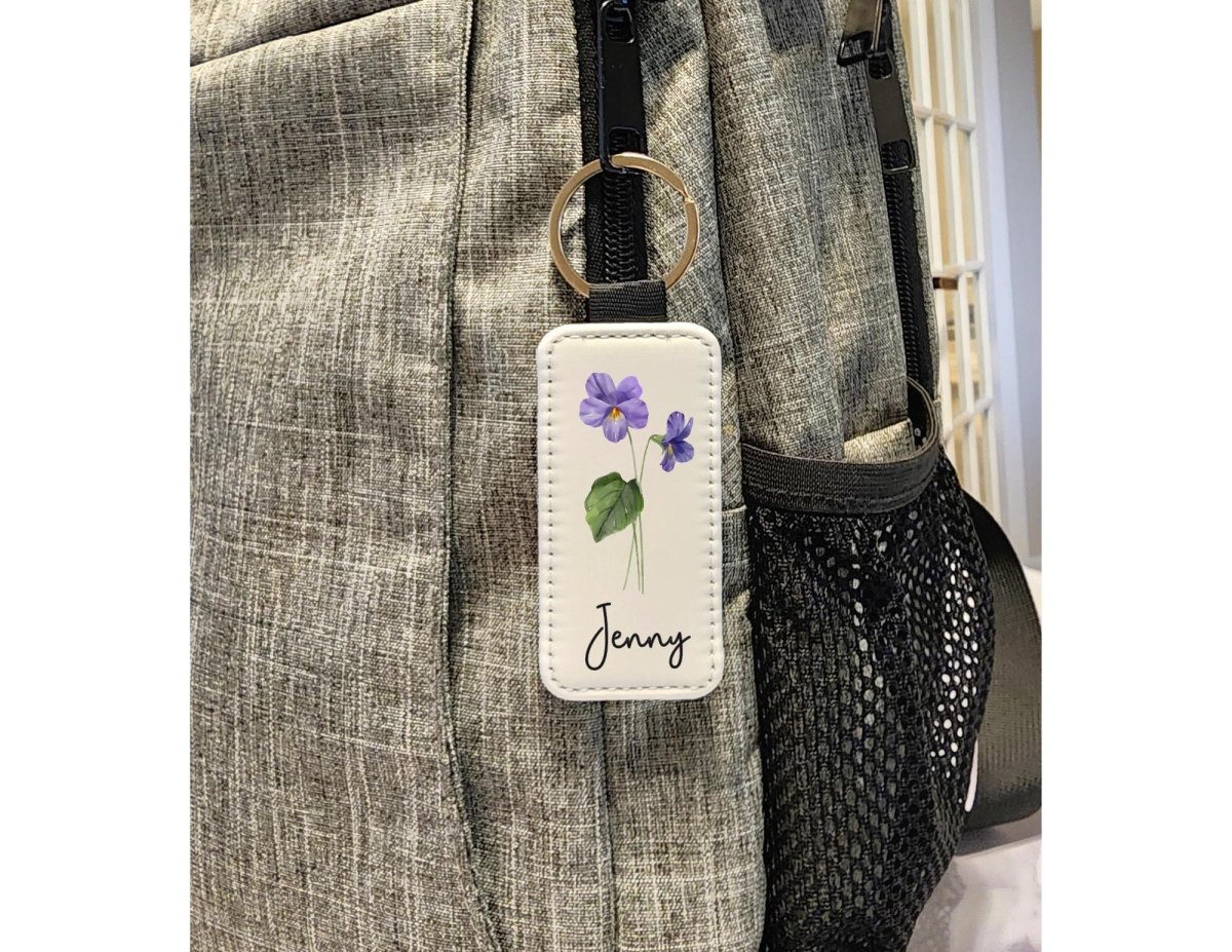 Personalized Birth Flower Keychain – Custom Name Key Chain with Watercolor Floral Design - KWL Creations
