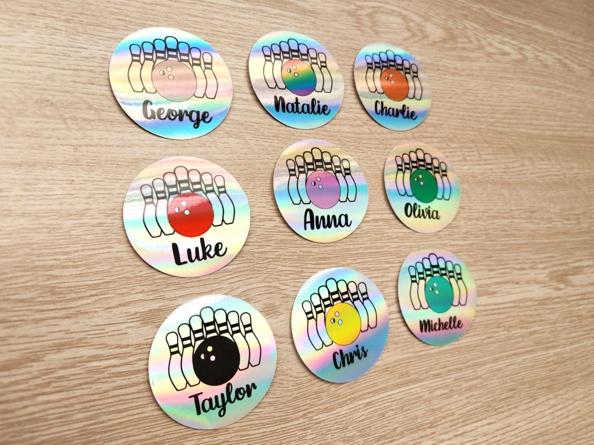 Personalized Bowling Name Sticker – Custom Bowler Gift, Bowling Ball & Pins Holographic Decal - KWL Creations
