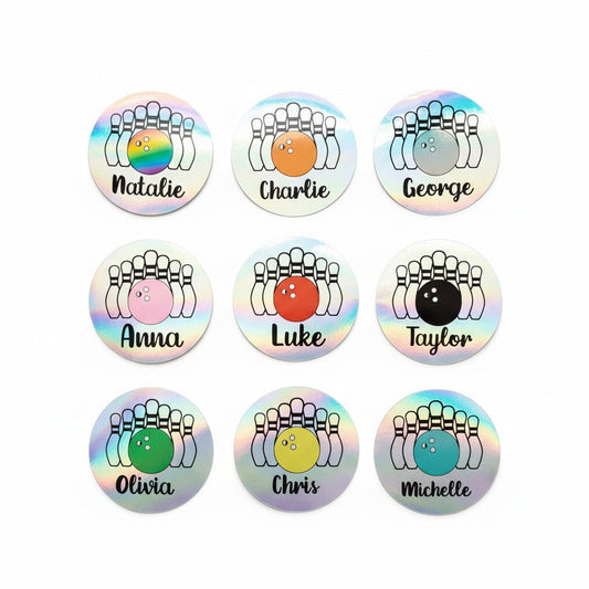 personalized bowling name sticker holographic bowling ball and pins custom bowler gift decal