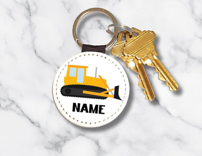Personalized Bulldozer Keychain: Construction Vehicle Keyring - KWL Creations