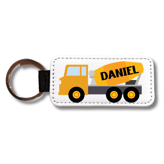 Personalized Cement Mixer Truck Keychain: PU Leather Construction Key Ring - KWL Creations