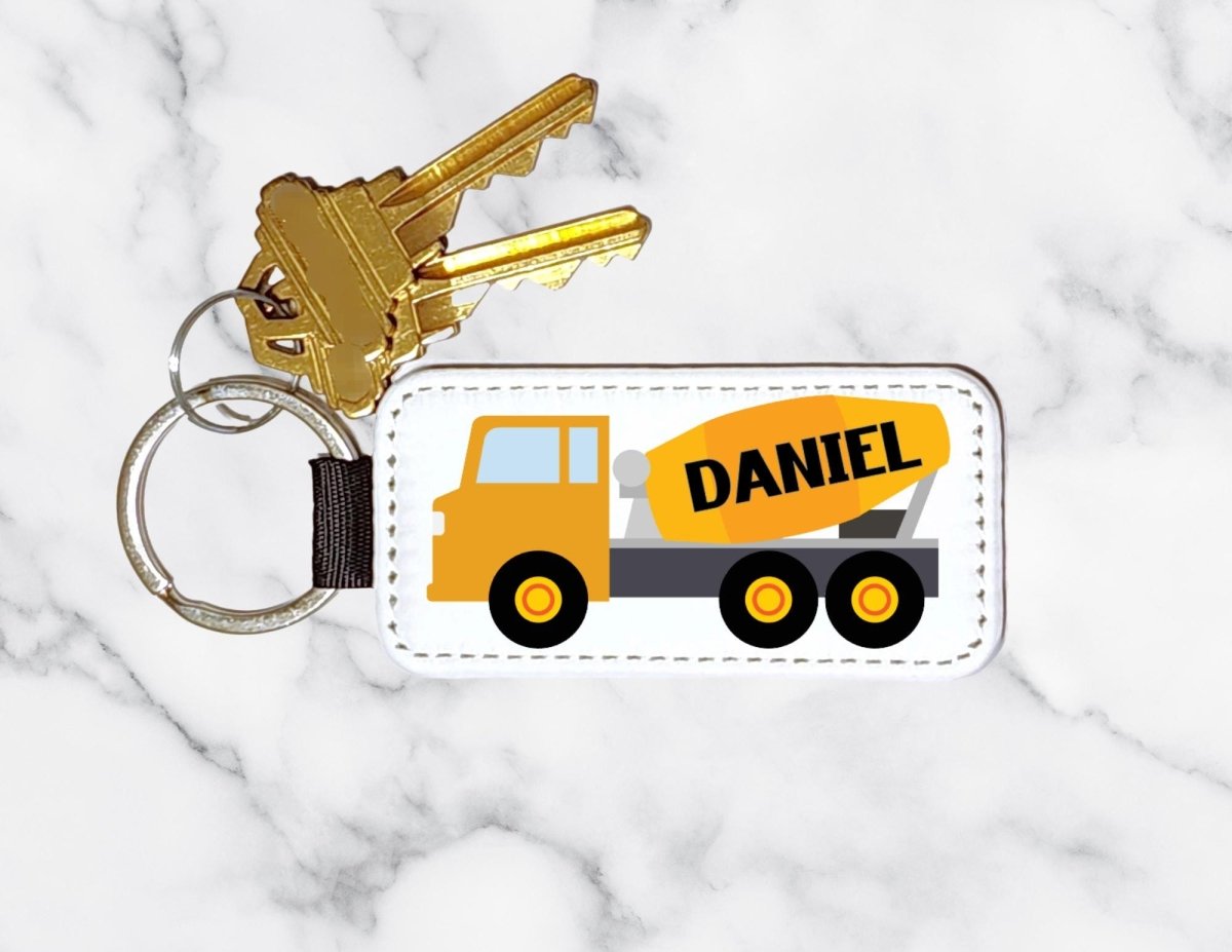 Personalized Cement Mixer Truck Keychain: PU Leather Construction Key Ring - KWL Creations