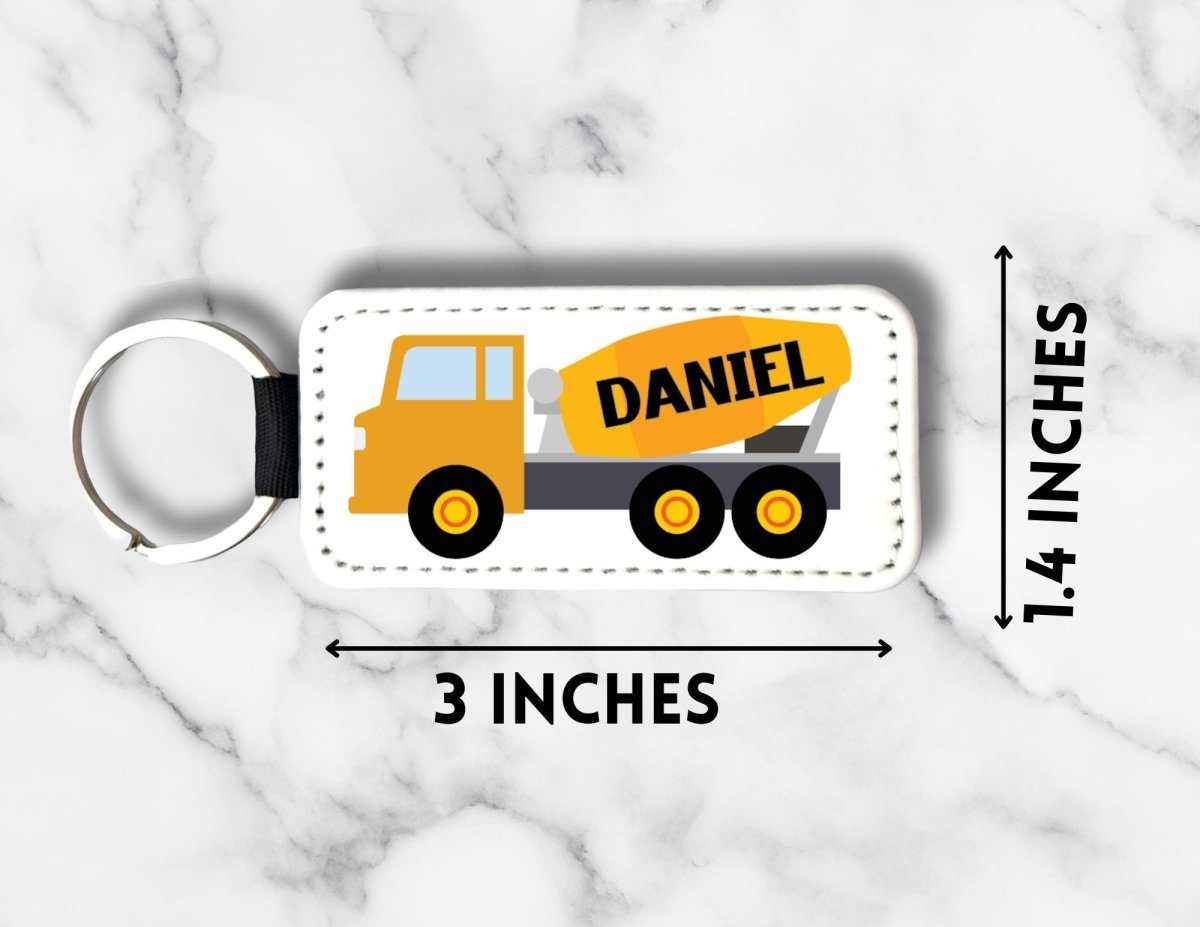Personalized Cement Mixer Truck Keychain: PU Leather Construction Key Ring - KWL Creations