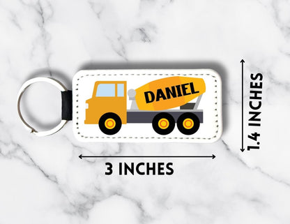 Personalized Cement Mixer Truck Keychain: PU Leather Construction Key Ring - KWL Creations