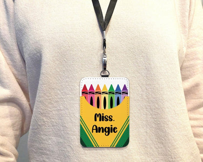 Personalized Crayon Teacher ID Badge Holder – Custom Name School Staff Card Holder - KWL Creations