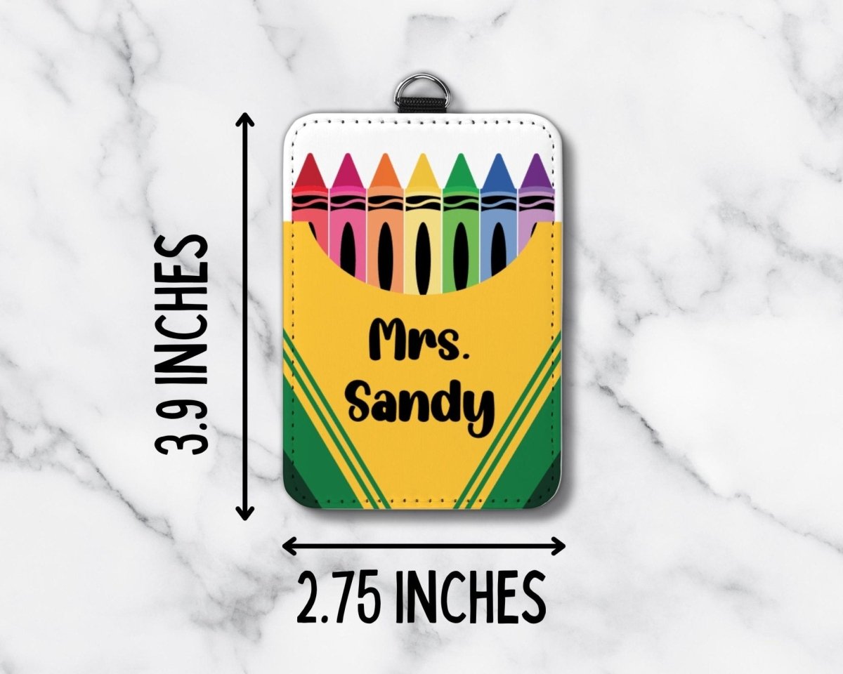 Personalized Crayon Teacher ID Badge Holder – Custom Name School Staff Card Holder - KWL Creations