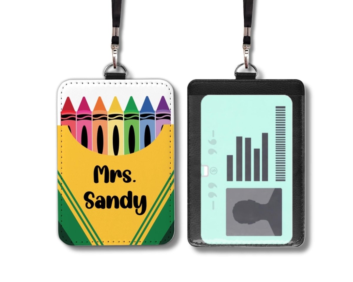 Personalized Crayon Teacher ID Badge Holder – Custom Name School Staff Card Holder - KWL Creations