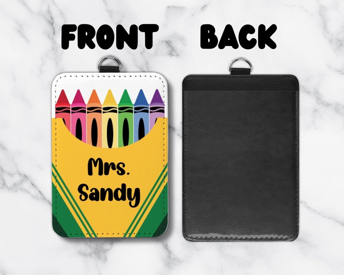 Personalized Crayon Teacher ID Badge Holder – Custom Name School Staff Card Holder - KWL Creations
