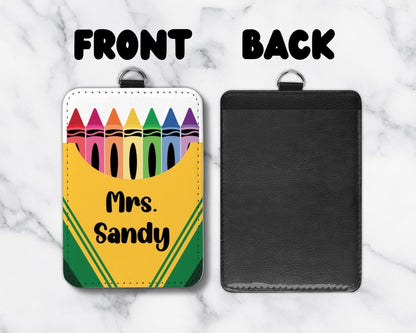 Personalized Crayon Teacher ID Badge Holder – Custom Name School Staff Card Holder - KWL Creations