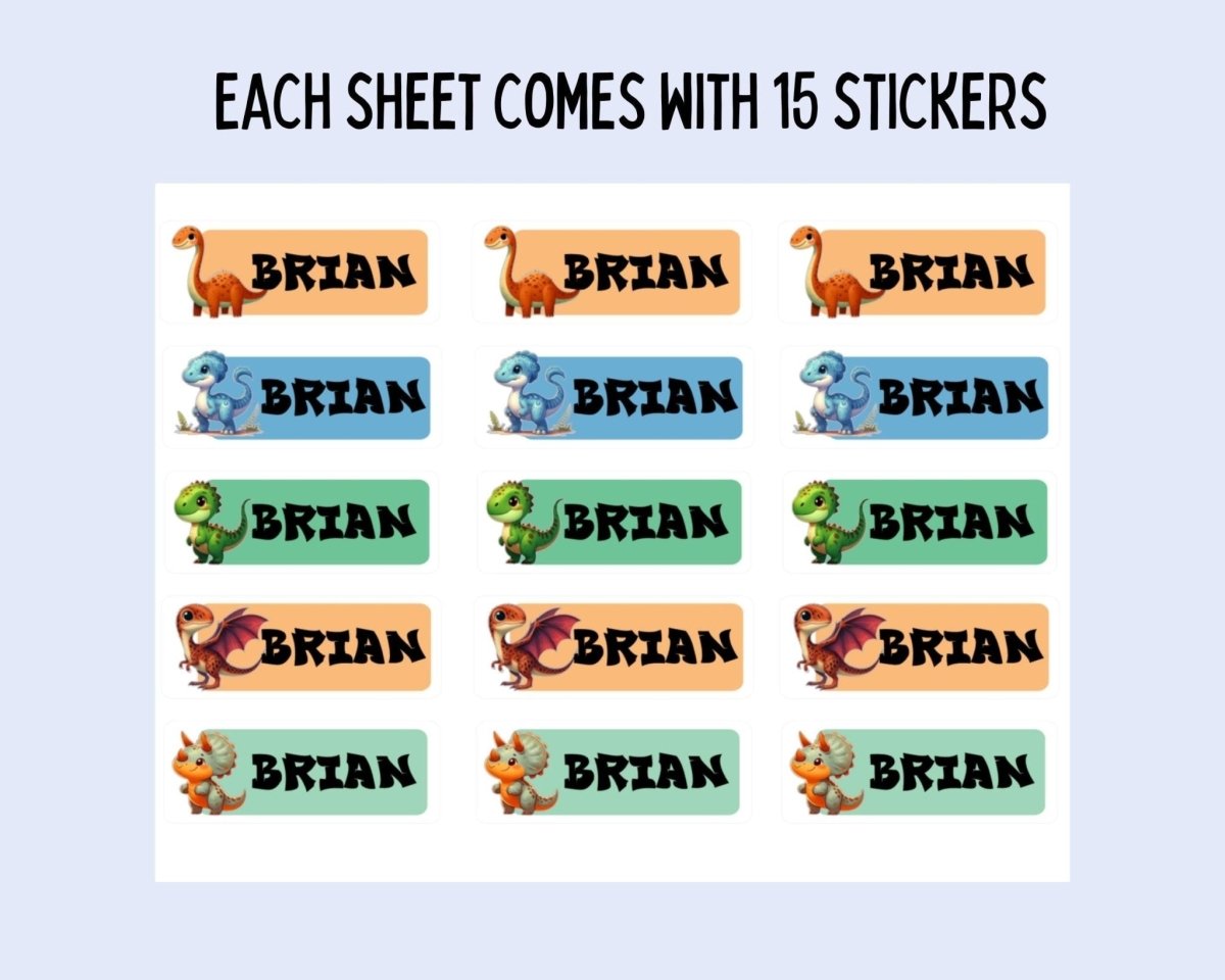 Personalized Dinosaur Name Stickers: Daycare, School Labels (15 Stickers) - KWL Creations