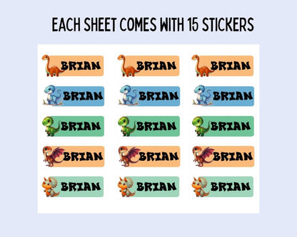 Personalized Dinosaur Name Stickers: Daycare, School Labels (15 Stickers) - KWL Creations