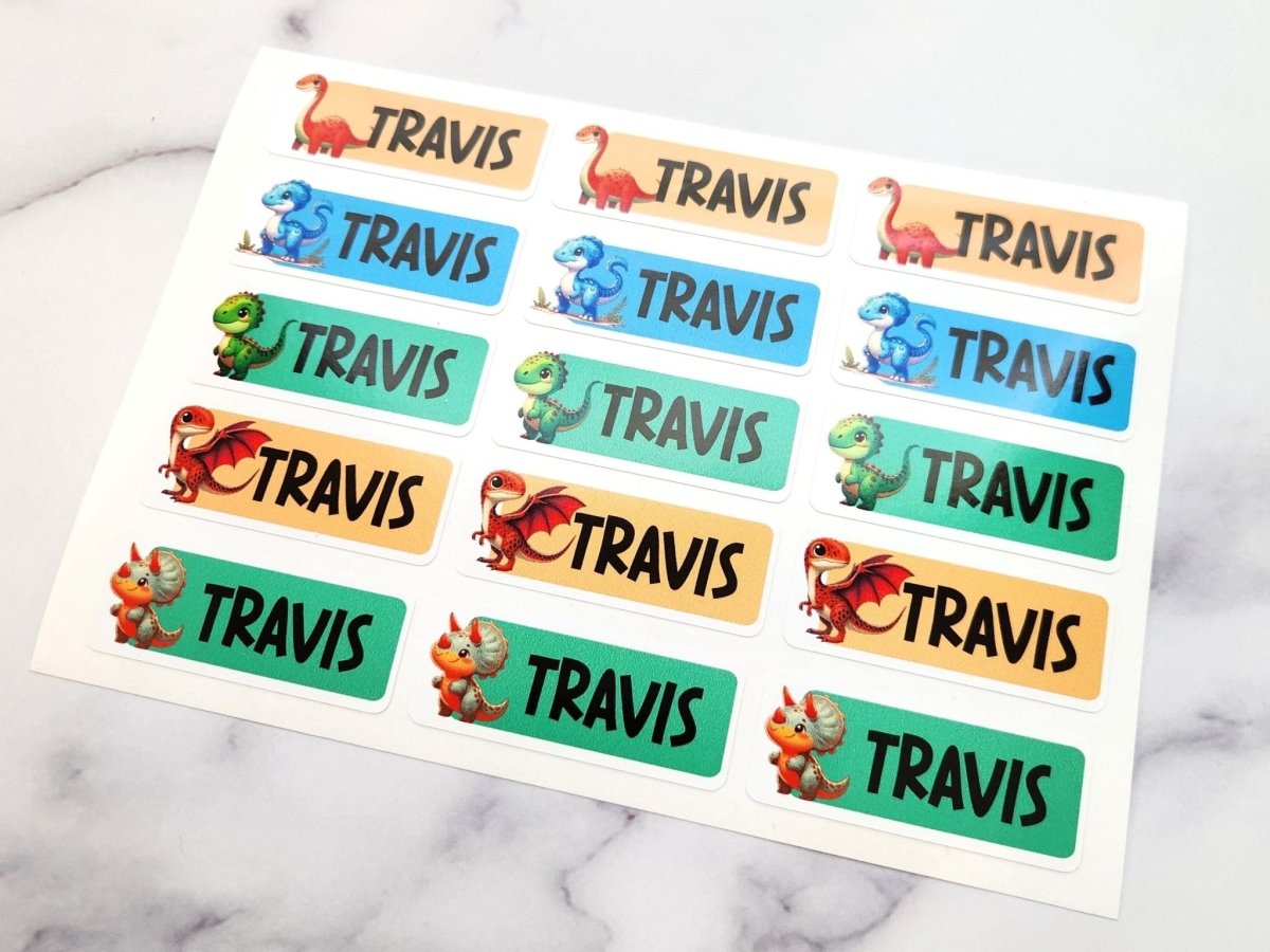 Personalized Dinosaur Name Stickers: Daycare, School Labels (15 Stickers) - KWL Creations