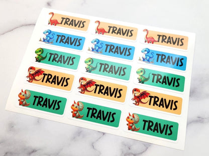 Personalized Dinosaur Name Stickers: Daycare, School Labels (15 Stickers) - KWL Creations