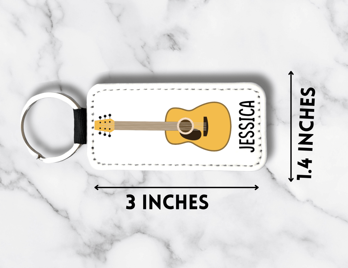 Personalized Guitar Keychain – Custom Name PU Leather Music Keyring - KWL Creations
