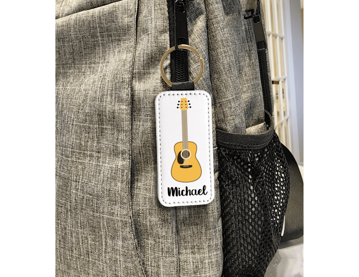 Personalized Guitar Keychain – Custom Name PU Leather Music Keyring - KWL Creations